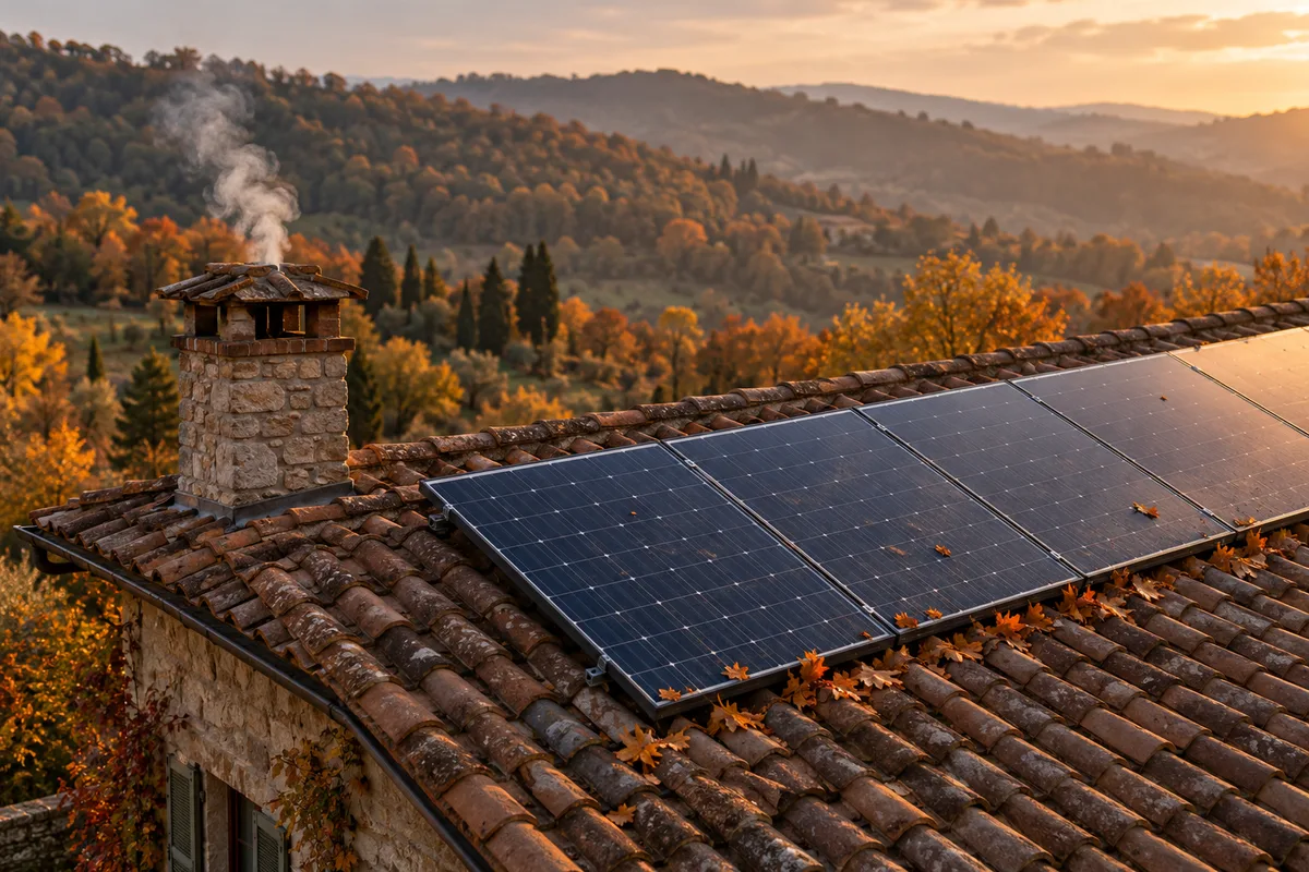 Nettoyage des panneaux solaires près d'une cheminée